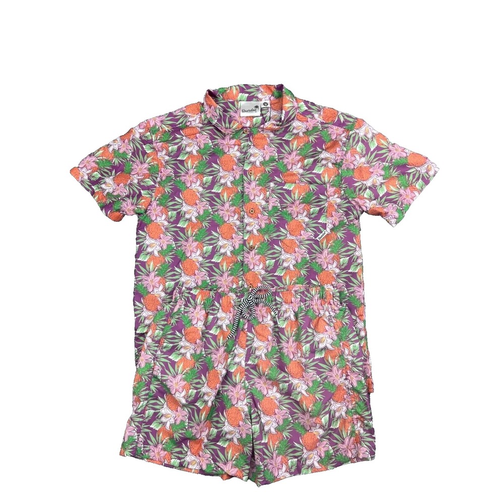 Men's Boardies Button Up Shirt & Shorts Set Sz SMALL Pineapple Tropical Beach